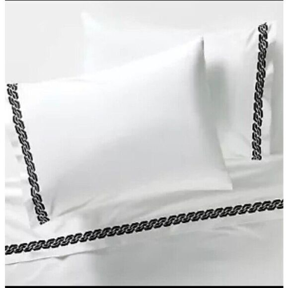 Dianne Von Furstenberg Black Chain Embroidery Full 400 Thread Count Bedding Shee - Picture 4 of 4